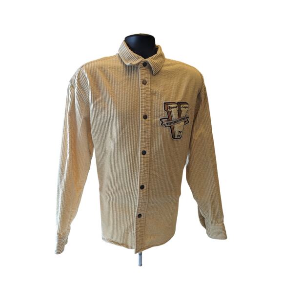H&M Varsity Corduroy Shirt Jacket Mens Medium Snap Button Embroidered SF Tiger - Picture 5 of 16